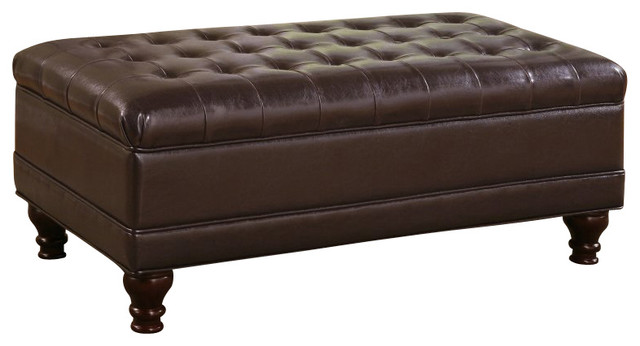Storage Ottoman With Tufted Accents Dark Brown Leather Like Storage Ottoman With Tufted Accents Dark Brown Leather Like