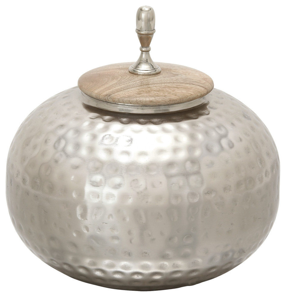 Silver Iron Contemporary Decorative Jar, 12x11x11 Contemporary