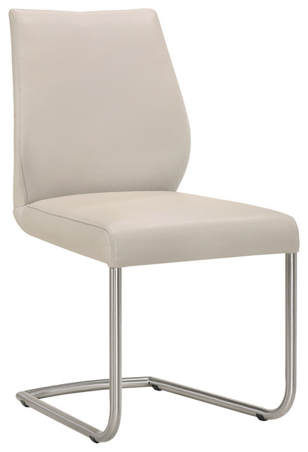 Geo Dining Chair in Light Gray Leather With Brushed Stainless Steel Legs