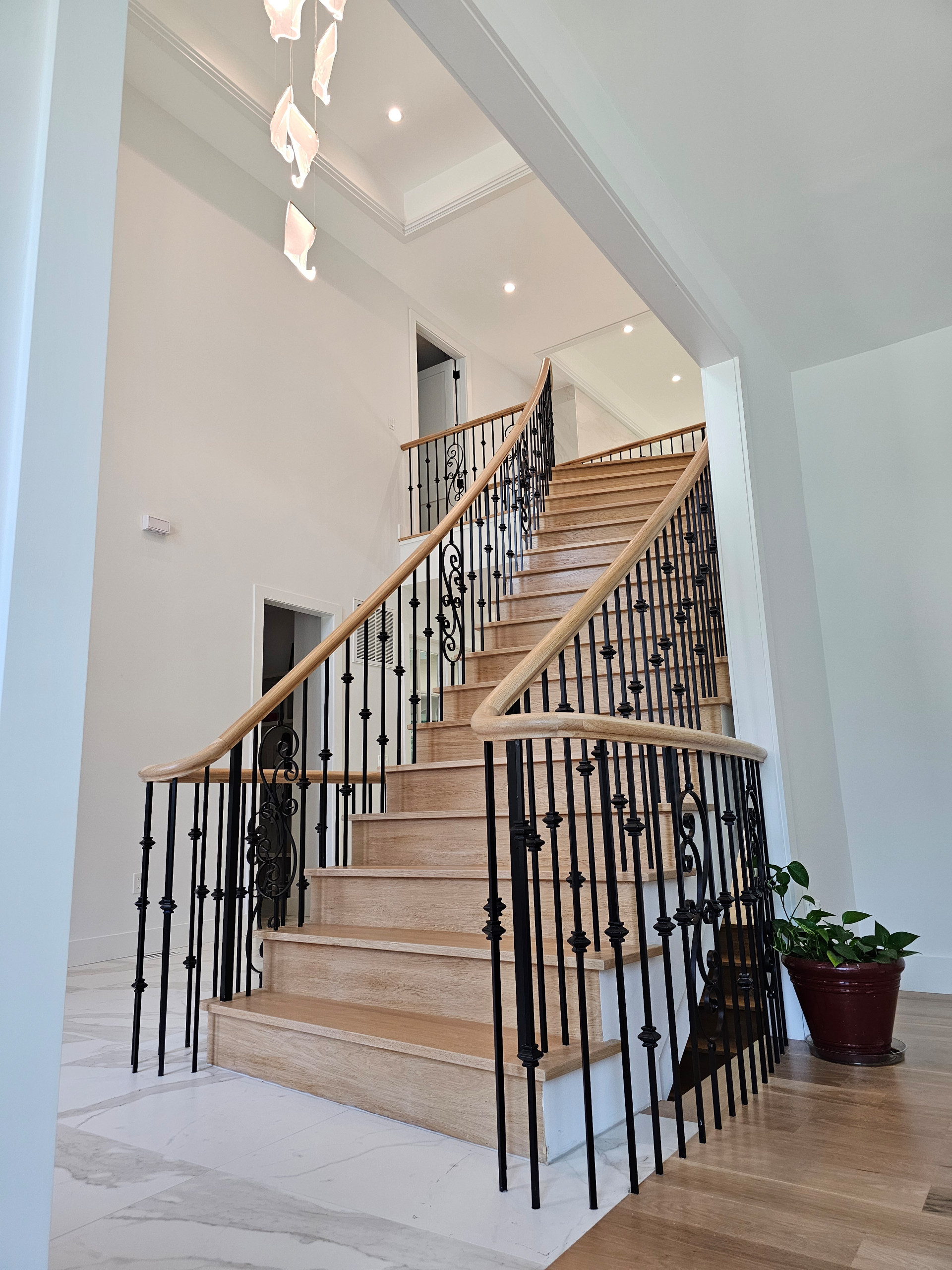 120_Luxurious White Oak Stair with Iron Balusters, Great Falls, 22066