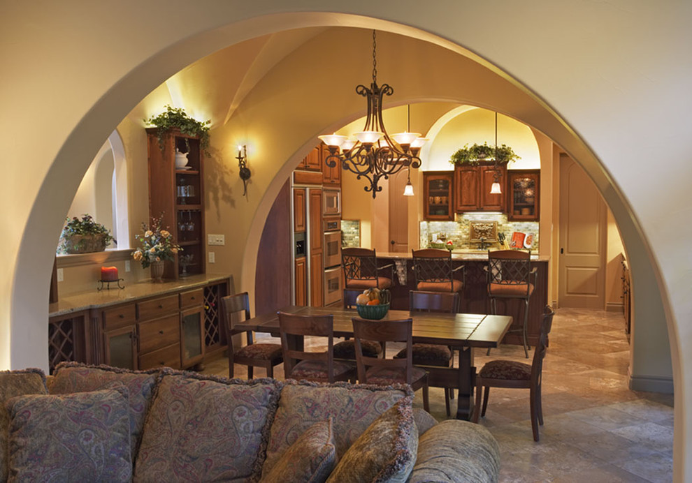 Design ideas for a mediterranean dining room in Austin.