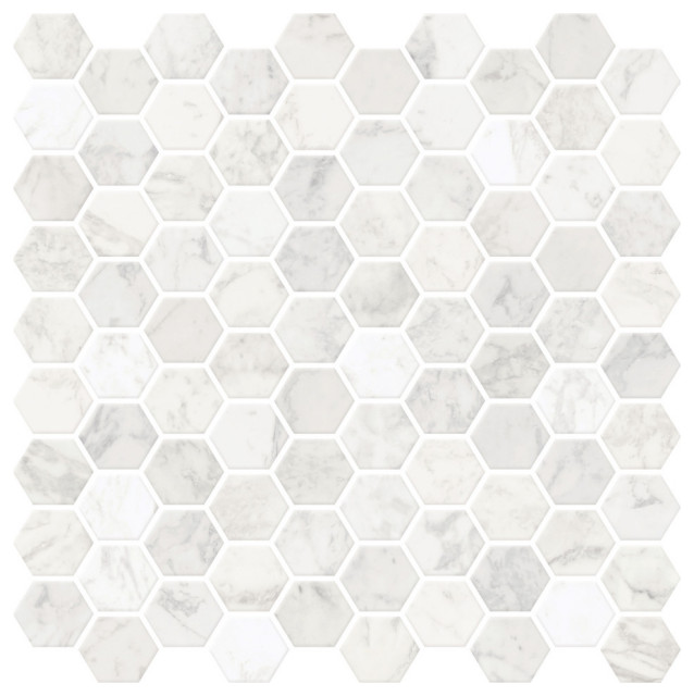 Hexagon Marble Peel & Stick Backsplash Tiles, Panel