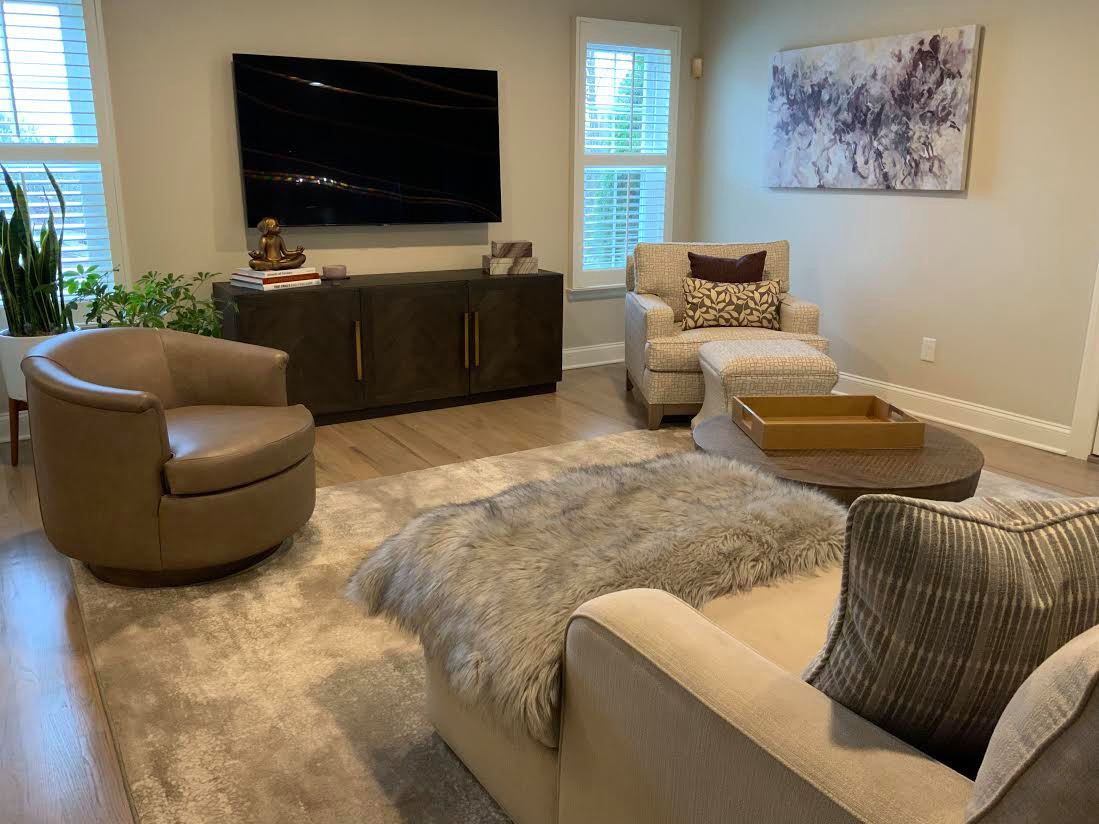 Cozy Transitional Family Room with Soft Neutral Colors