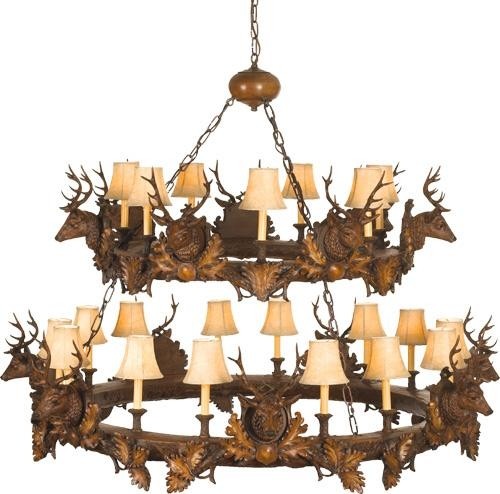 MOUNTAIN Chandelier Rustic Stag Head Deer 2-Tier Tiered 1-Light