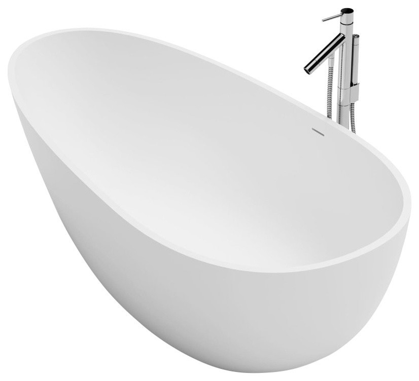 ADM Oval Freestanding Bathtub, White, 72.8" Contemporary Bathtubs
