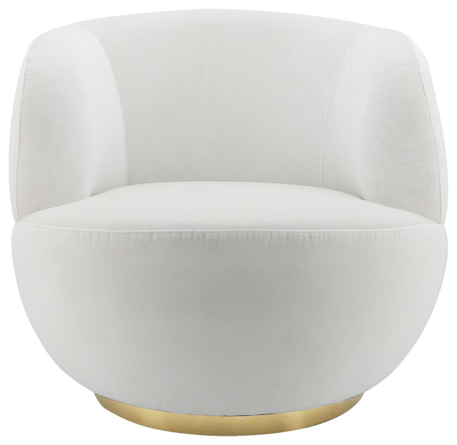 Velveteen Swivel Chair With Gold Base, White, 34x35x30" - Contemporary - Armchairs And Accent ...