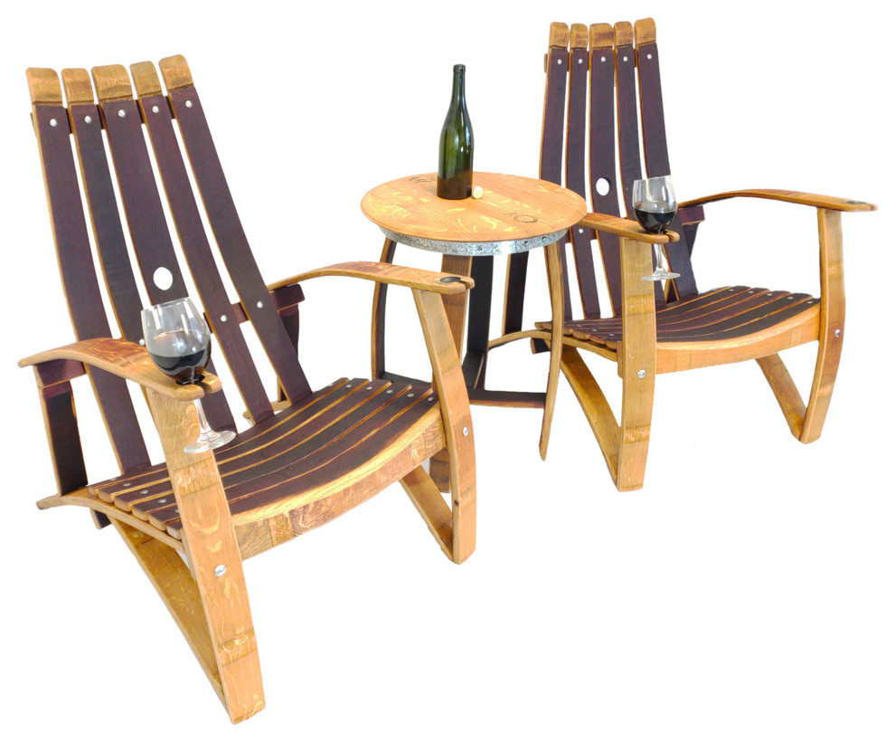 Wine Barrel Stave Adirondack Chair Set Farmhouse Outdoor