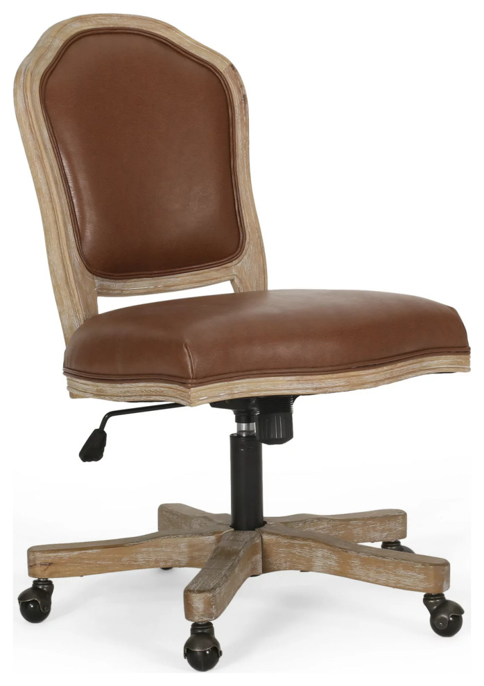 French Country Office Chair, Rubberwood Frame With Armless PU Seat ...