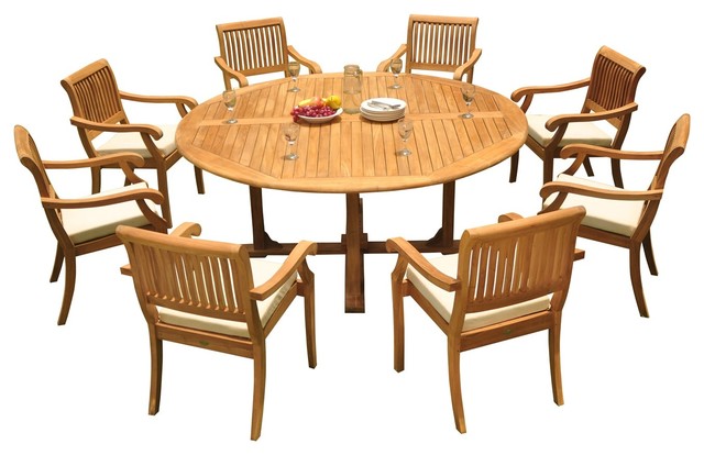 9 Piece Outdoor Teak Dining Set 72, Round Outdoor Dining Table With 8 Chairs