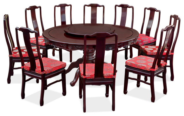 60in Rosewood Round Dining Table Set With 10 Chairs Asian Dining Sets By China Furniture And Arts Houzz