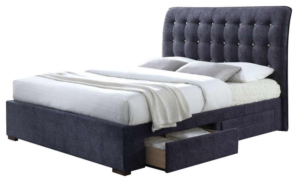 Drorit Bed With Storage, Dark Gray, Eastern King