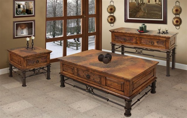 3 Pc Copper Top Rustic Living Room Table Set