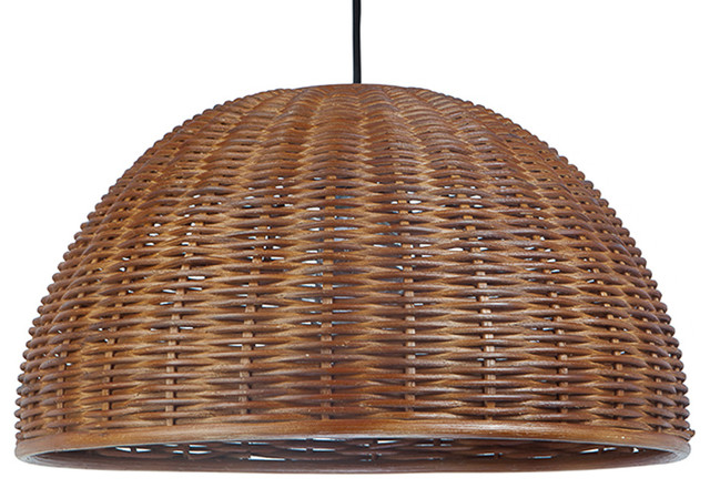 Handwoven Wicker Dome Pendant Light, Brown