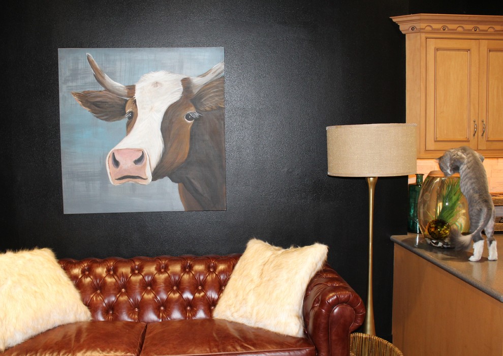 Inspiration for a rustic home design remodel with black walls