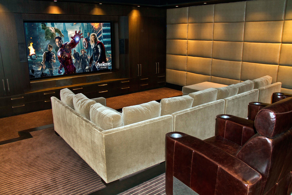This is an example of a modern home theatre in Houston.