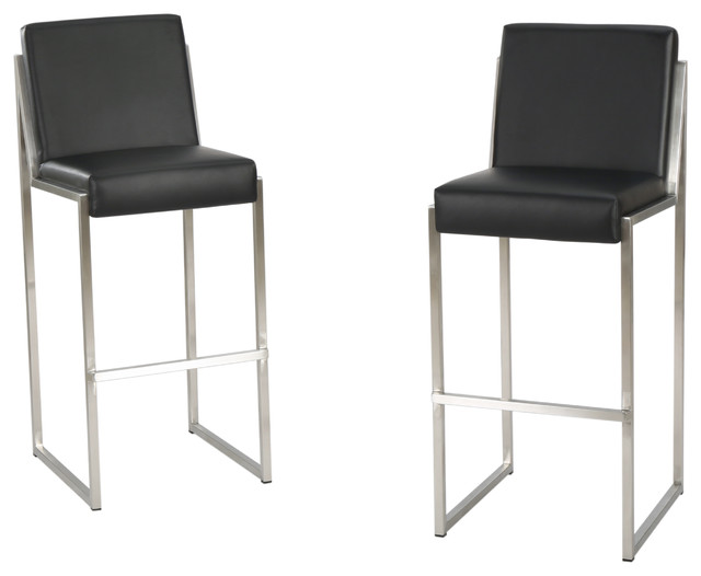Velica Black Leather Bar Stools Set Of 2 Contemporary Velica Black Leather Bar Stools Set Of 2