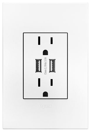 Legrand Adorne Dual USB, Plus Size Combo Outlet and White Wall Plate Bundle
