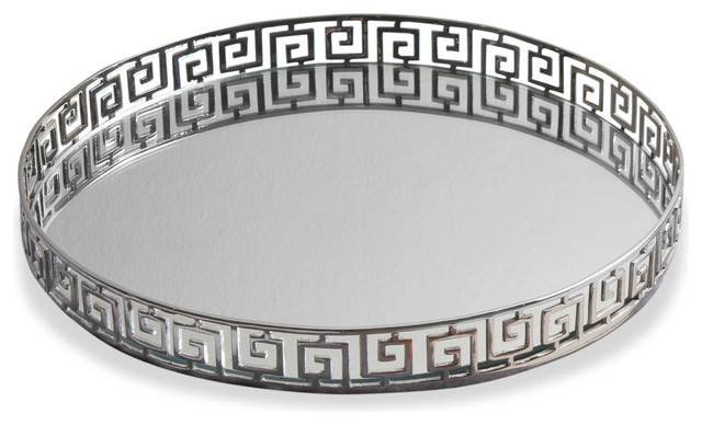 Meandros Contemporary Iron and Mirror Round Serving Tray