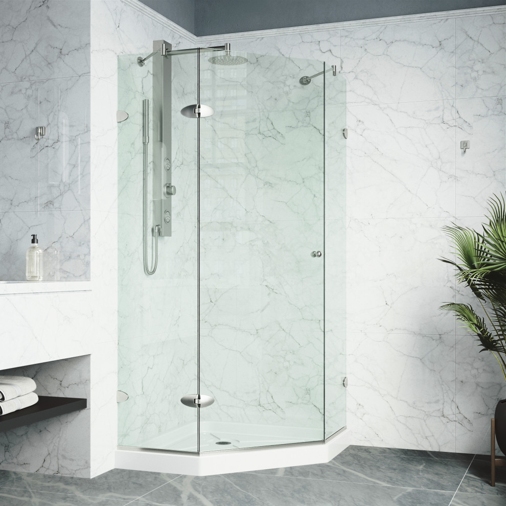 VIGO 42"x42" Frameless NeoAngle 3/8" Shower, With LowProfile Base