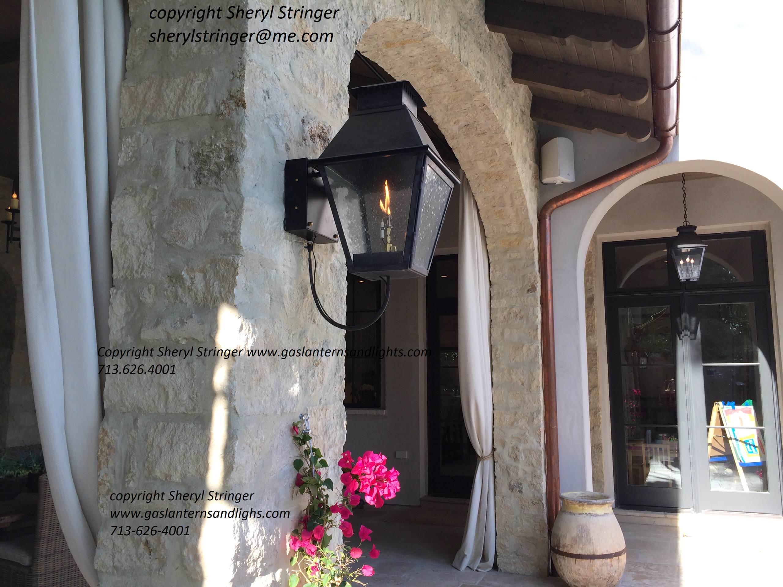 V Style Gas lantern on wall and Hanging V Electric Lantern