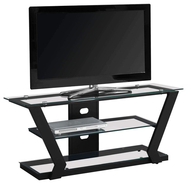 Tv Stand 48 L Black Metal With Tempered Glass