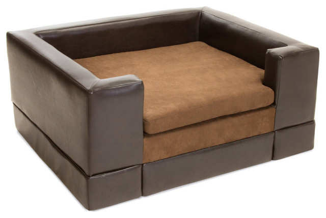 Gdf Studio Rover Chocolate Brown Leather Dog Sofa Bed Contemporary Dog Beds By Gdfstudio Houzz