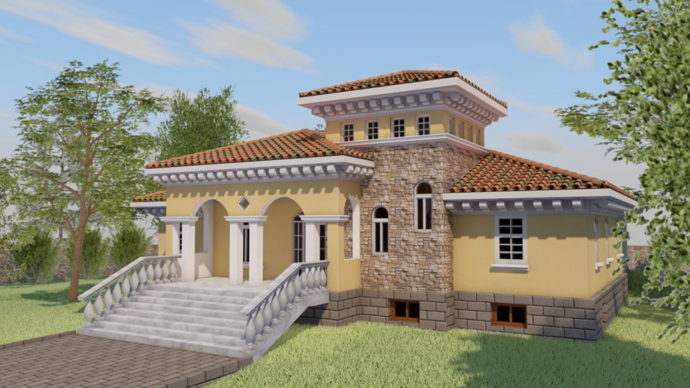Проект дома в средиземноморском стиле с башней
