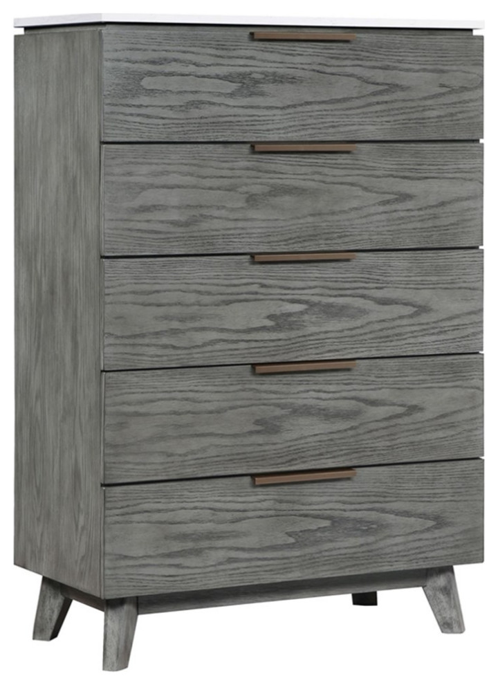 Coaster Nathan Wood 5-drawer Chest White Marble Top and Gray