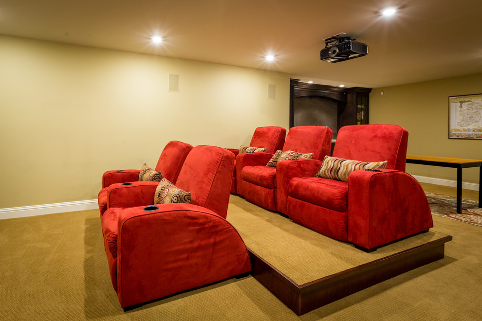 Media Room with Tiered Seating - Modern - Home Theater - Calgary - by