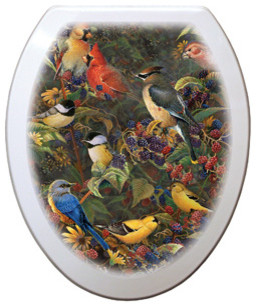 Berrybush Songbirds Elongated White with Oil Rubbed Bronze Toilet Seat