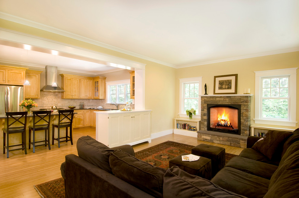 This is an example of a country family room in Boston.
