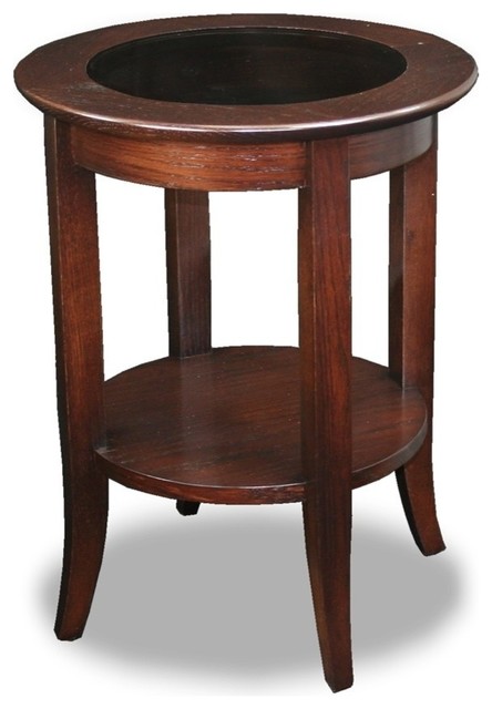 Solid Wood Round Glass Top End Table, Round Wooden Side Table With Glass Top