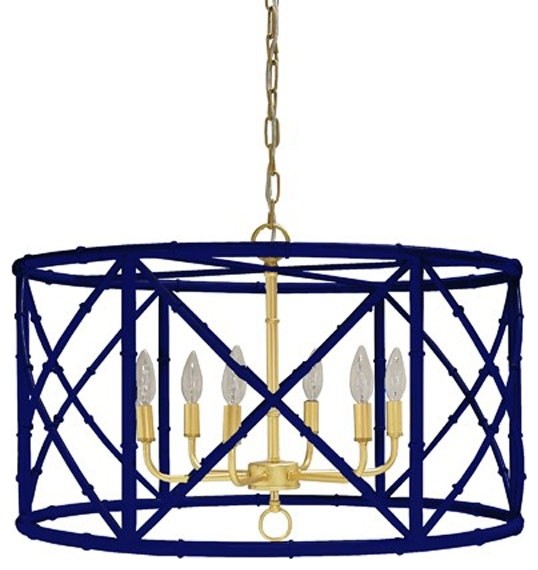 Worlds Away, Zia Bamboo Chandelier, Navy With Gold Cluster