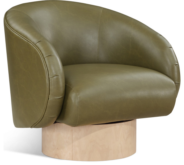Gibson Black Faux Leather Swivel Accent Chair, Olive