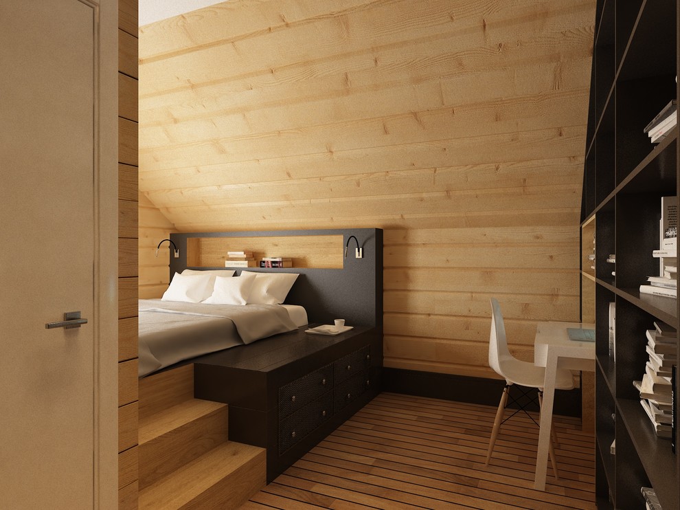 Интерьер загородного дома из оцилиндрованного бруса.