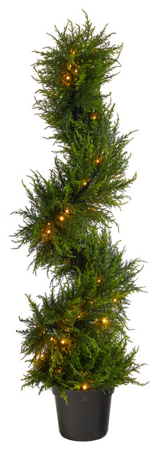 45" Spiral Cypress Faux Tree W/ 80 Clear LED Lights UV Resistant, Indoor/Outdoor