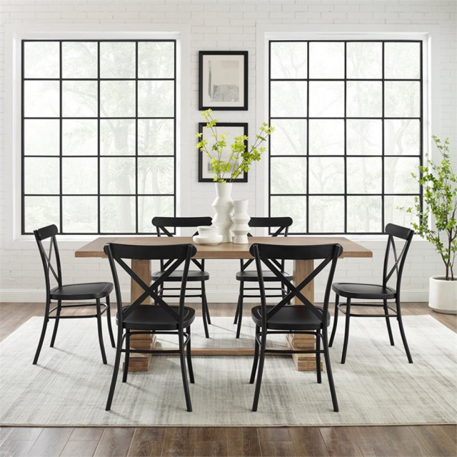 Crosley Furniture Joanna 7-piece Wood Dining Set in Matte Black/Rustic ...