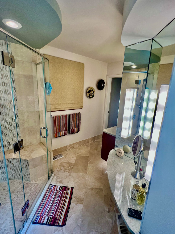 Glass Tile Waterfall Bath