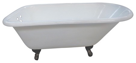54" Roll Top Clawfoot Tub w/3-3/8" Wall Drillings, White/Oil Rubbed Bronze