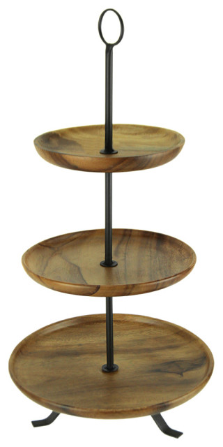 Rustic Round Wood Standing 3 Tiered Serving Tray