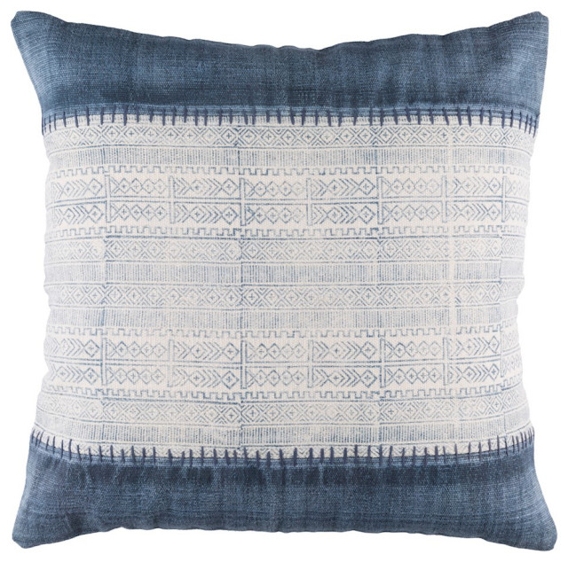 Lola by Surya Down Fill Pillow, Cream/Navy/Pale Blue, 30' x 30'