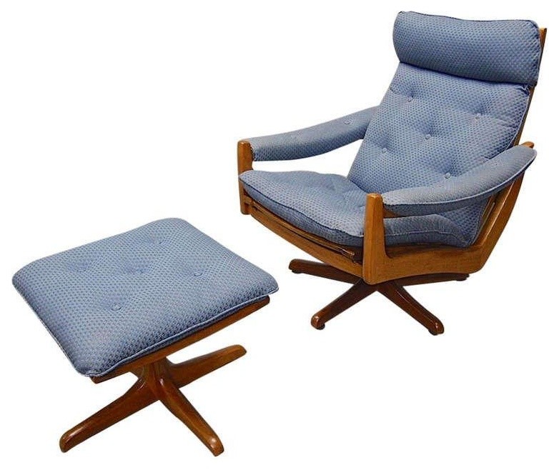 Lied Mobler Solid Teak Swivel Chair and Ottoman