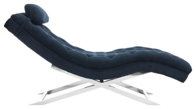 Boyd Chaise With Headrest Pillow, Navy/Silver