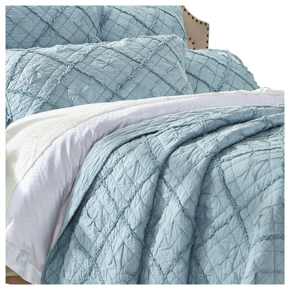 Diamond Applique Luxury Pure Voile Cotton Quilt, King Contemporary