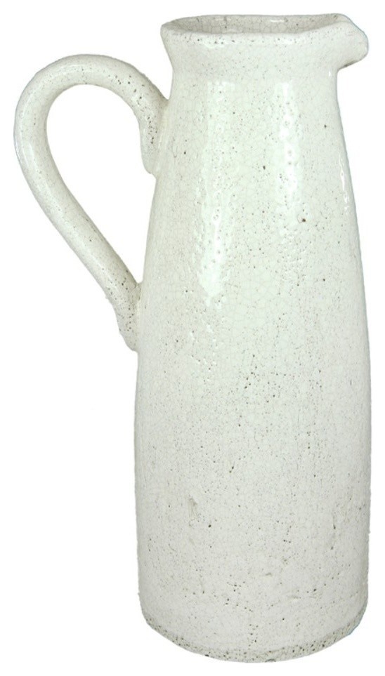 Terracotta Pitcher Vase With Handle, White Farmhouse Vases by
