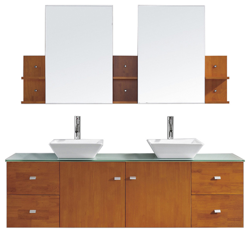 Clarissa 72" Double Bath Vanity, Honey Oak, Top, Sink, Faucet, Mirrors