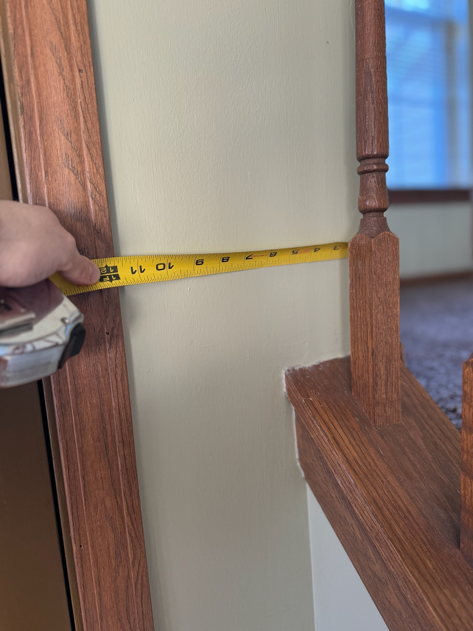 Opened Walls & Stringers, Box Newel White Oak Staircase with Iron