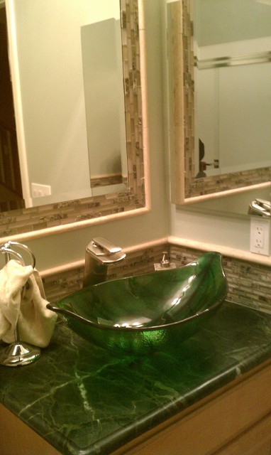 Green Leaf Shaped Vessel Sink Tropical Bathroom Cedar