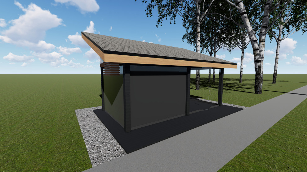 Теплая беседка с безрамным раздвижным остеклением