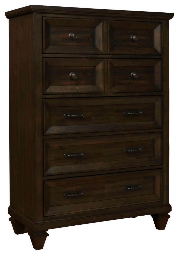5 Drawer Wooden Chest with Metal Bar Handles and 1 Pull Out Tray, Brown main image 0